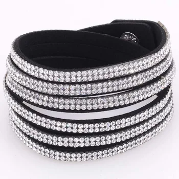Double wrap suede leather 3 rows single color crystal bracelet double wrapped rhinestones bracelets 
Double wrap suede leather 3 rows single color crystal bracelet double wrapped rhinestones bracelets