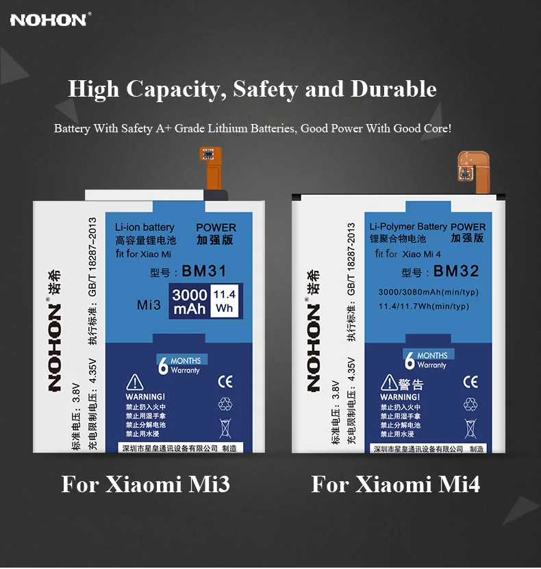 Original NOHON Battery For Xiaomi Mi4 Battery BM32 3080mAh Replacement Mobile Phone Batteries For Xiaomi Mi 4 Bateria Free Tools (3)