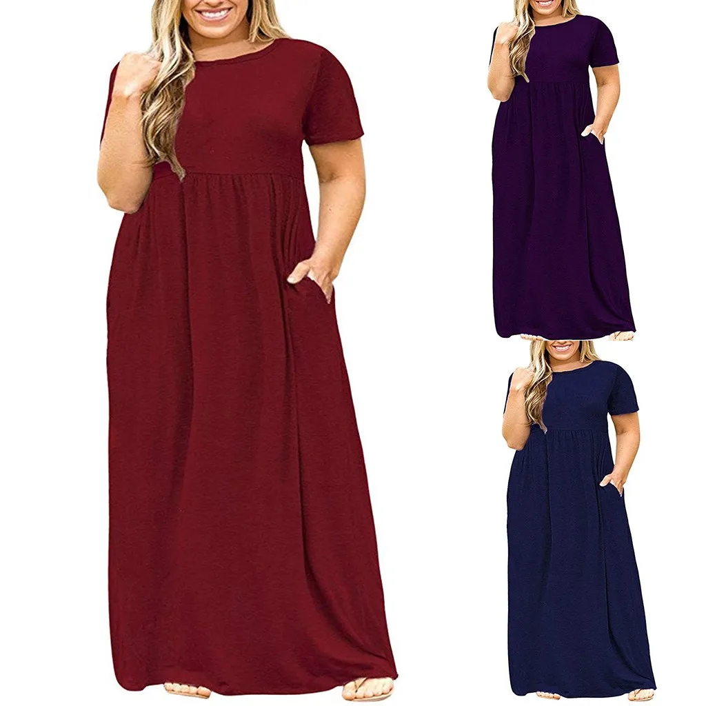 Short Sleeve Dress 2019 Summer polyester Women Plus Size Short Sleeve Solid Color Dress O-Neck Long Dress With Pockets L-5XL
Short Sleeve Dress 2019 Summer polyester Women Plus Size Short Sleeve Solid Color Dress O-Neck Long Dress With Pockets L-5XL
