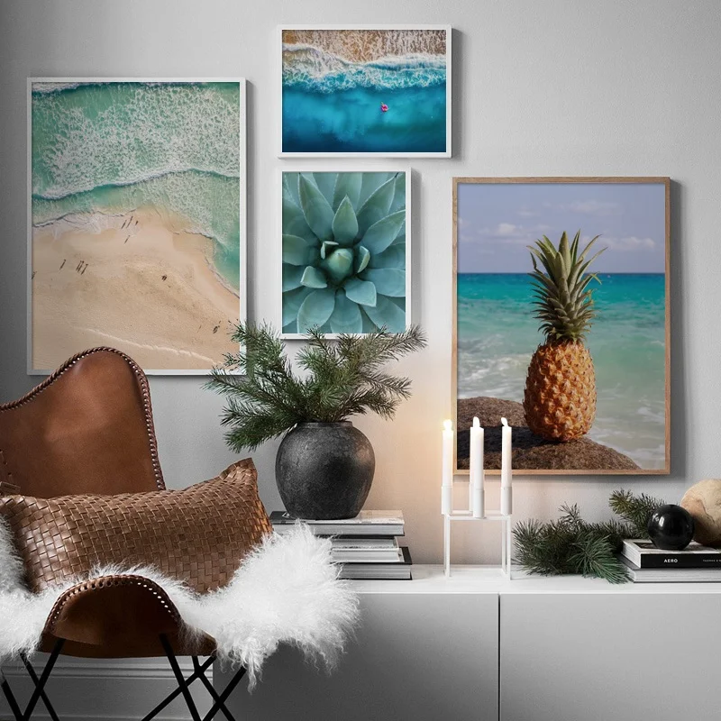 Ананас суккуленты пляжные Пейзаж Wall Art Холст Картина Nordic Плакаты и отпечатки