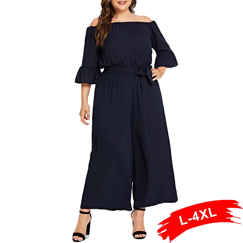Plus Size Off The Shoulder Half Flare Sleeve Rompers And Jumpsuits 4Xl Wide Leg Navy Blue Elegant Workwear Women Jumpsuit
Plus Size Off The Shoulder Half Flare Sleeve Rompers And Jumpsuits 4Xl Wide Leg Navy Blue Elegant Workwear Women Jumpsuit