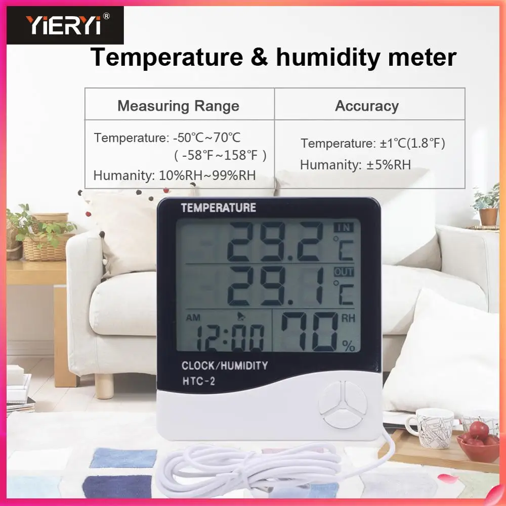Yieryi HTC-2 Thermometer Hygrometer Weather Station Wireless Temperature Humidity Tester Indoor Outdoor Probe Clock Alarm 5pcs
Yieryi HTC-2 Thermometer Hygrometer Weather Station Wireless Temperature Humidity Tester Indoor Outdoor Probe Clock Alarm 5pcs