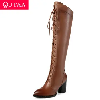 QUTAA 2020 Lace Up Side Zipper Knee High Boots Genuine Leather Pointed Toe Rome Square High Heel Casual Women Shoes Size 34-42
QUTAA 2020 Lace Up Side Zipper Knee High Boots Genuine Leather Pointed Toe Rome Square High Heel Casual Women Shoes Size 34-42