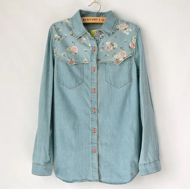 2016 spring Autumn High quality Women long-sleeved denim blue floral Print blouse shirts Women Jeans shirt Jacket
2016 spring Autumn High quality Women long-sleeved denim blue floral Print blouse shirts Women Jeans shirt Jacket