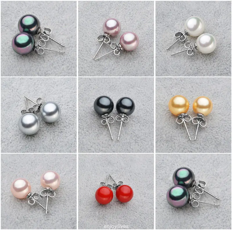 9pair 10mm Black White Pink Purple Gray Shell Pearl Silver Stud Earrings can choose 5.6
9pair 10mm Black White Pink Purple Gray Shell Pearl Silver Stud Earrings can choose 5.6