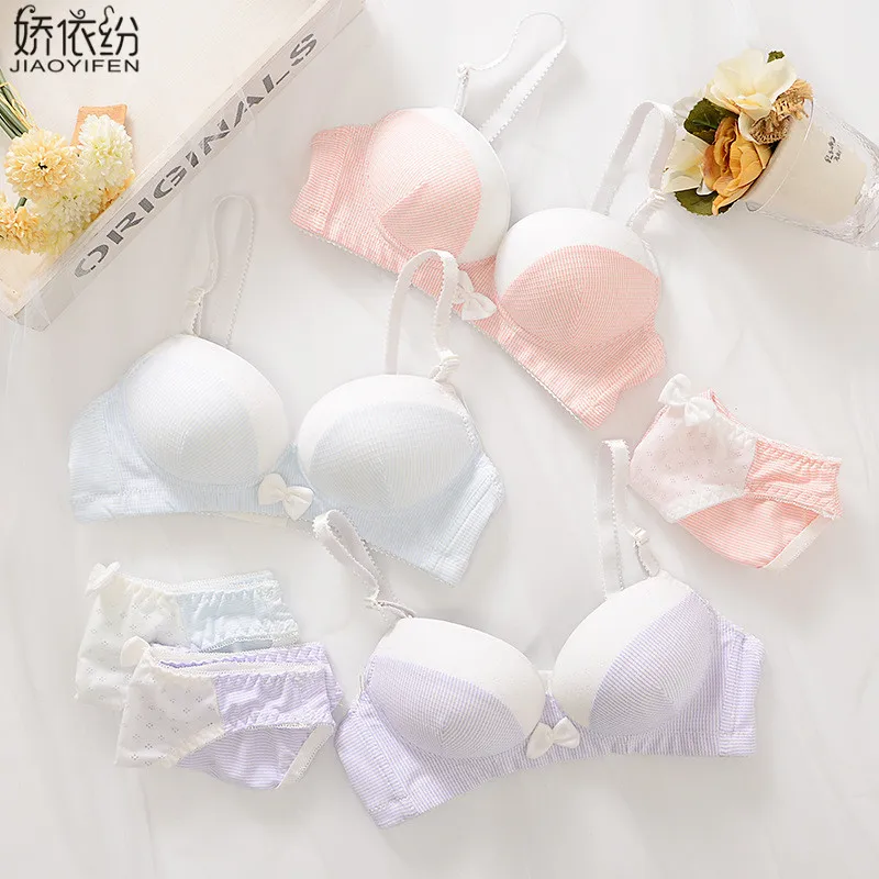 New Women Lovely Cotton Underwear Set Patchwork Color Sexy Bra Student Girl Wire-Free Small Chest Push Up Bra & Brief Sets
New Women Lovely Cotton Underwear Set Patchwork Color Sexy Bra Student Girl Wire-Free Small Chest Push Up Bra & Brief Sets