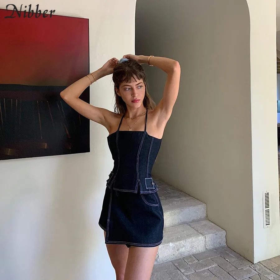 Nibber Slim Denim skirt casual tops womens 2pieces sets 2019 summer fashion party sleeveless hollow camisole mini skirts mujer
Nibber Slim Denim skirt casual tops womens 2pieces sets 2019 summer fashion party sleeveless hollow camisole mini skirts mujer