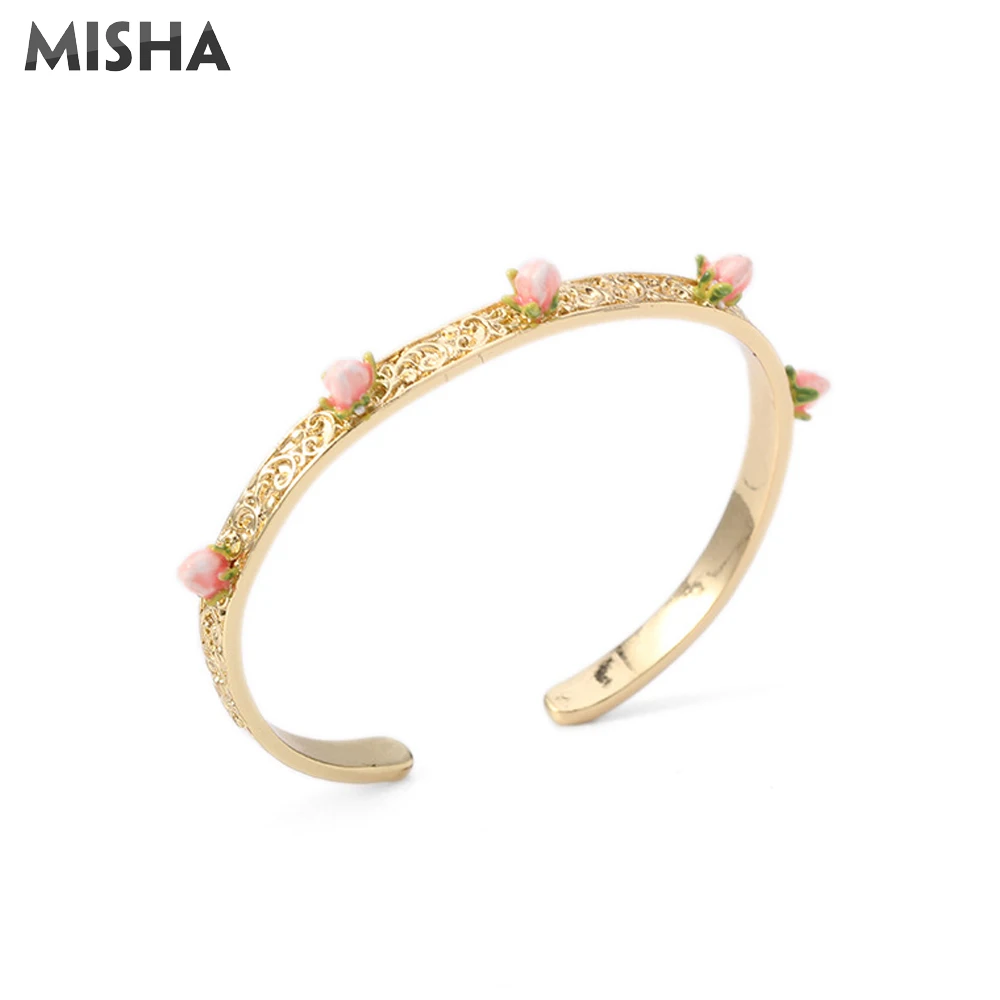 MISHA New Elegant Carving Bracelets Bangles For Women Adjustable Handmade Enamel Glaze Mini Rose Gift Couple Bracelet L753 | Украшения и