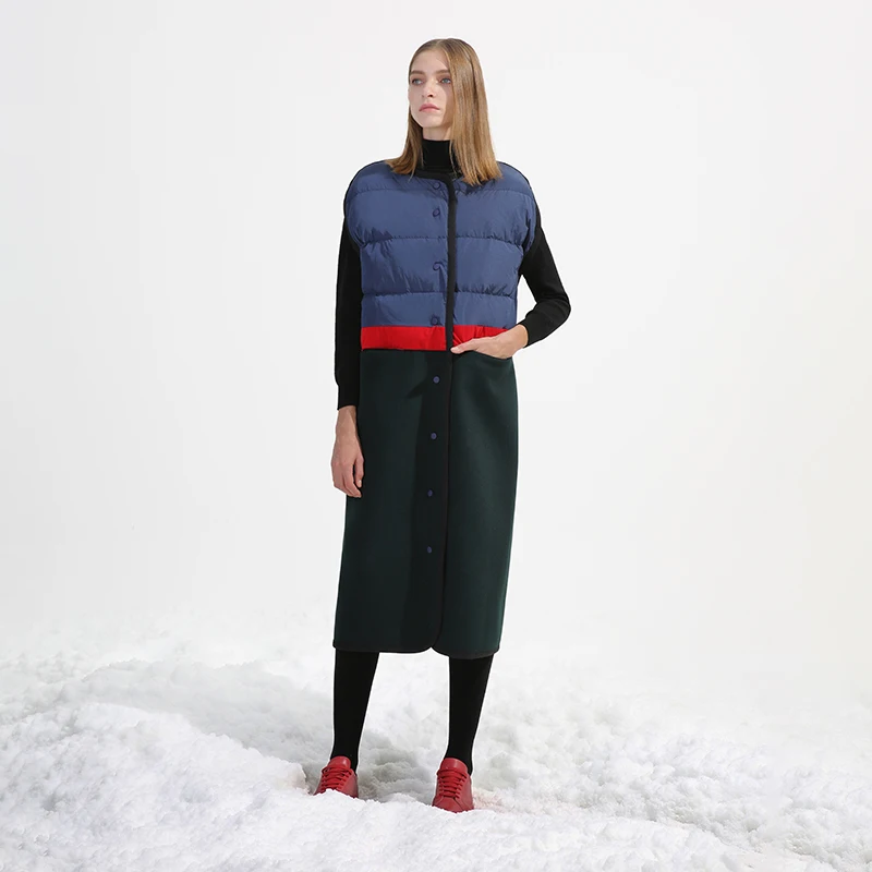 Original Design 2018 Winter New Arrival 100% wool patchwork casual loose long white duck down vest women
Original Design 2018 Winter New Arrival 100% wool patchwork casual loose long white duck down vest women