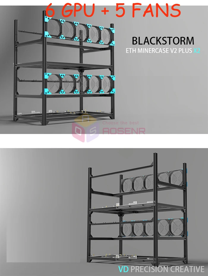 New 6 GPU 5 Fans Aluminum Stackable Open Air Miner Mining Case ETH Miner Frame Unassembled Ethereum Computer Rig Bitcon Kit
New 6 GPU 5 Fans Aluminum Stackable Open Air Miner Mining Case ETH Miner Frame Unassembled Ethereum Computer Rig Bitcon Kit
