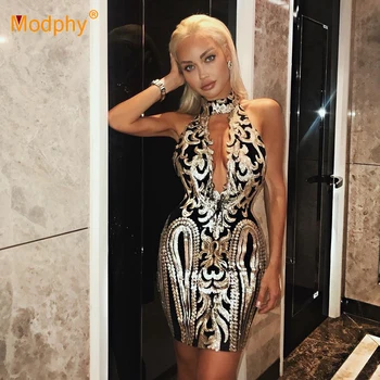 2019 Summer New Bandage Dress Sexy Gold Black Sleeveless Halter Hollow Bodycon Dress Celebrity Party Dress Vestidos
2019 Summer New Bandage Dress Sexy Gold Black Sleeveless Halter Hollow Bodycon Dress Celebrity Party Dress Vestidos