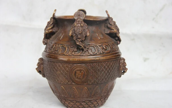 S1567 8 China Bronze Copper Foo Dog Lion Head Golden toad Money kettle Tank Crock Pot D0318
S1567 8 China Bronze Copper Foo Dog Lion Head Golden toad Money kettle Tank Crock Pot D0318