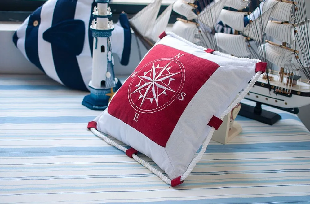 Decorative Pillows Mediterranean Furnishing Navy Sea Anchor Pillow Case Canvas For Compass Embroidery Cushion cover 21