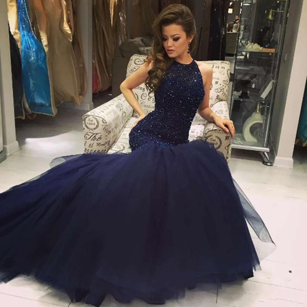 Женское вечернее платье-русалка голубое кружевное платье без рукавов вечерние