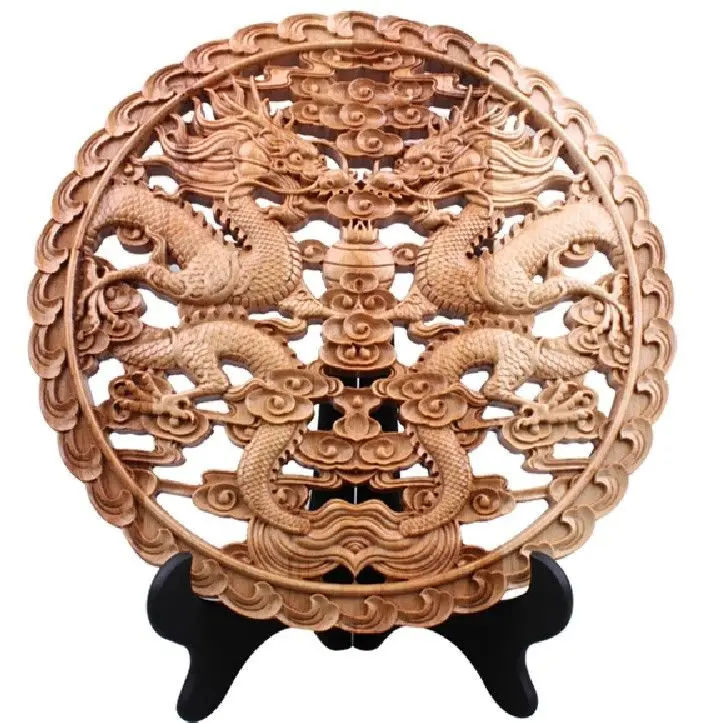 38cm China handwork Feng Shui peach wood two dragon wall plate Sculpture statue (D0426)
38cm China handwork Feng Shui peach wood two dragon wall plate Sculpture statue (D0426)