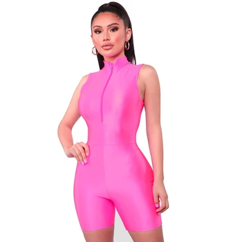 Party Summer Sleeveless Bodysuit Outfit Sexy Solid Skinny V Neck Fashion Fluorescence Romper Women Playsuit Zipper 
Party Summer Sleeveless Bodysuit Outfit Sexy Solid Skinny V Neck Fashion Fluorescence Romper Women Playsuit Zipper