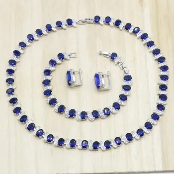 Dark Blue Semi-precious Necklace Earrings Bracelet Silver Color Jewelry Sets for Women Party Wedding Bridal Jewelry
Dark Blue Semi-precious Necklace Earrings Bracelet Silver Color Jewelry Sets for Women Party Wedding Bridal Jewelry