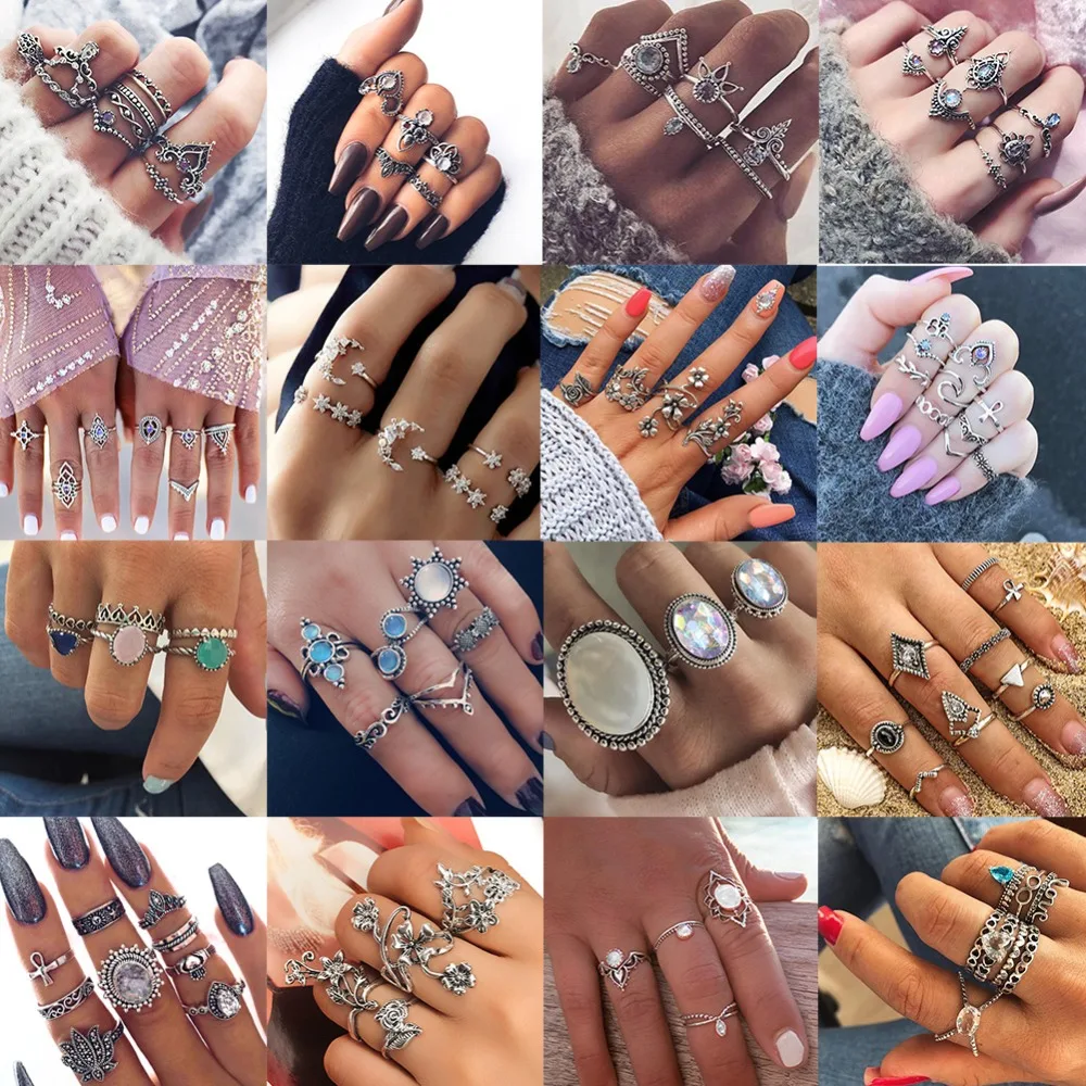 16 Styles Vintage rings for women Boho geometric flower crystal ring set Bohemia Midi finger jewelry Bague Femme #233121
16 Styles Vintage rings for women Boho geometric flower crystal ring set Bohemia Midi finger jewelry Bague Femme #233121