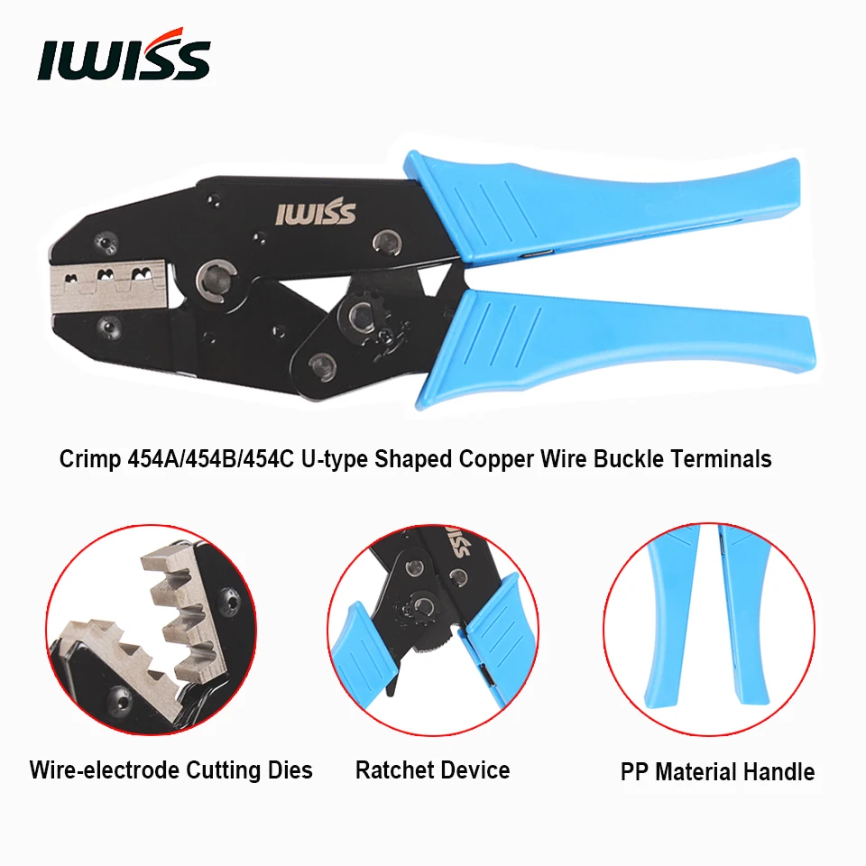 IWISS Terminal Crimping Plier Tools for Crimp 20-10AWG 0.5-6mm2 454A/454B/454C U-type Shaped Copper Wire Buckle Terminals
IWISS Terminal Crimping Plier Tools for Crimp 20-10AWG 0.5-6mm2 454A/454B/454C U-type Shaped Copper Wire Buckle Terminals