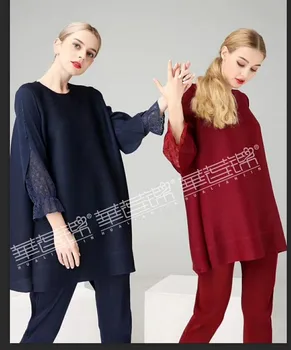 FREE SHIPPING Miyake folds fashion three quarter solid o-neck Stitching lace T-shirt IN STOCK 
FREE SHIPPING Miyake folds fashion three quarter solid o-neck Stitching lace T-shirt IN STOCK