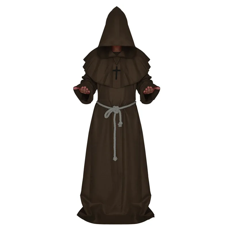 Coshome Medieval Cloak Robe Gown Renaissance Cosplay Costumes Men Adult Christian Clothing Priest Halloween Party Mantles Coat (4)