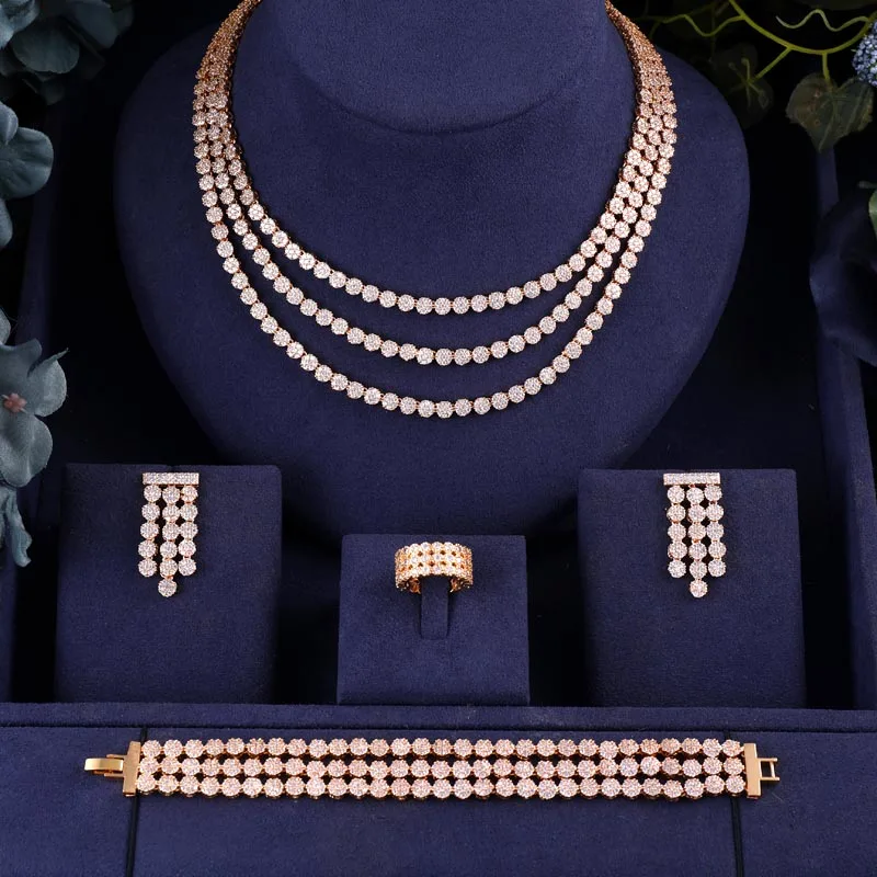 Luxury 3 layer cubic zirconia african indian multi layer necklace earrings bracelet ring full wedding bridal jewelry sets
Luxury 3 layer cubic zirconia african indian multi layer necklace earrings bracelet ring full wedding bridal jewelry sets