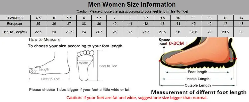 women and men size