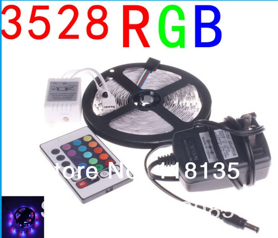 Фото RGB LED Strip Light SMD3528 DC 12V Flexible 60LED/m 5m Power Adatpter Remote ControllerReceptor | Лампы и освещение