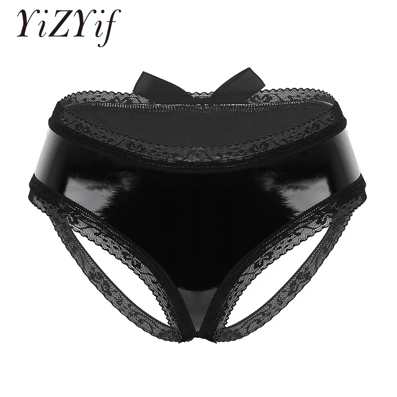 YiZYiF Women Sexy Midnight Bow-Tie Panties Lingerie Wetlook Faux Leather Open Back Floral Lace Low Rise Bikini Briefs Underwear
YiZYiF Women Sexy Midnight Bow-Tie Panties Lingerie Wetlook Faux Leather Open Back Floral Lace Low Rise Bikini Briefs Underwear