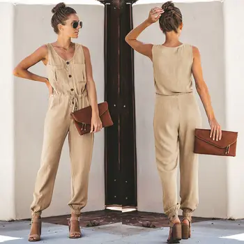 Women Sexy Rompers Summer Casual Solid Sleeveless V-Neck Button Bodysuit Streetwear Lace Up Long Jumpsuits
Women Sexy Rompers Summer Casual Solid Sleeveless V-Neck Button Bodysuit Streetwear Lace Up Long Jumpsuits