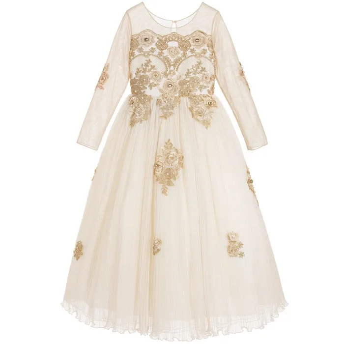Vintage Customized Flower Girl Dress Floral Buttons Back Pleated Long Sleeves First Communion Dress Kids Pageant Gown 2017
Vintage Customized Flower Girl Dress Floral Buttons Back Pleated Long Sleeves First Communion Dress Kids Pageant Gown 2017