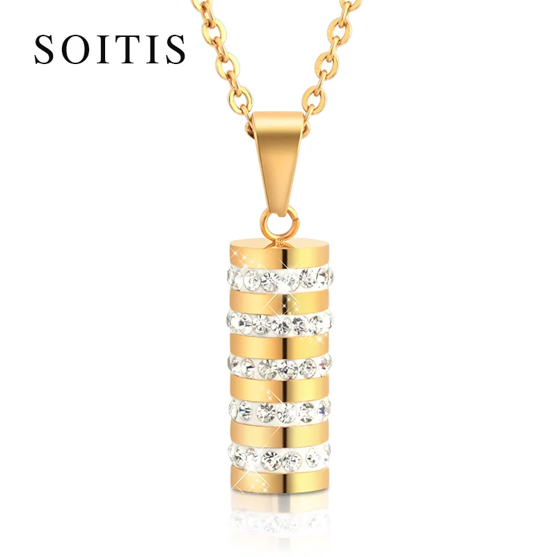 SOITIS Women Men Fashion Cylinder Pendants Necklace Rhinestone Decoration Stainless Steel Jewelry Gold Sliver Color Choker
SOITIS Women Men Fashion Cylinder Pendants Necklace Rhinestone Decoration Stainless Steel Jewelry Gold Sliver Color Choker