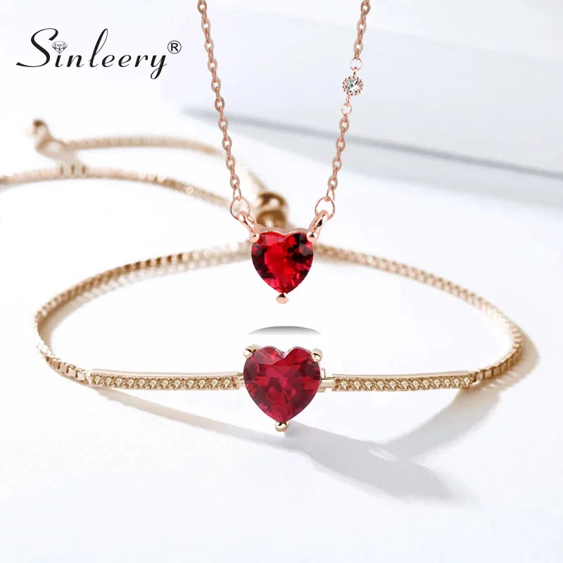 SINLEERY Charm Luxury Red Crystal Heart Bracelet And Necklace Wedding Jewelry Set For Women Girl Party Chic Jewelry TZ203 SSH
SINLEERY Charm Luxury Red Crystal Heart Bracelet And Necklace Wedding Jewelry Set For Women Girl Party Chic Jewelry TZ203 SSH