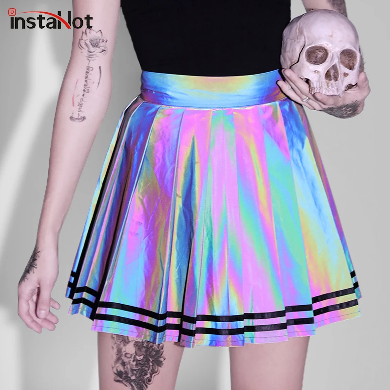 InstaHot Reflective Flash Pleated Short Skirt High Waist Colorful Gothic Punk Preppy Style Striped Women Mini Skirt Streetwear
InstaHot Reflective Flash Pleated Short Skirt High Waist Colorful Gothic Punk Preppy Style Striped Women Mini Skirt Streetwear