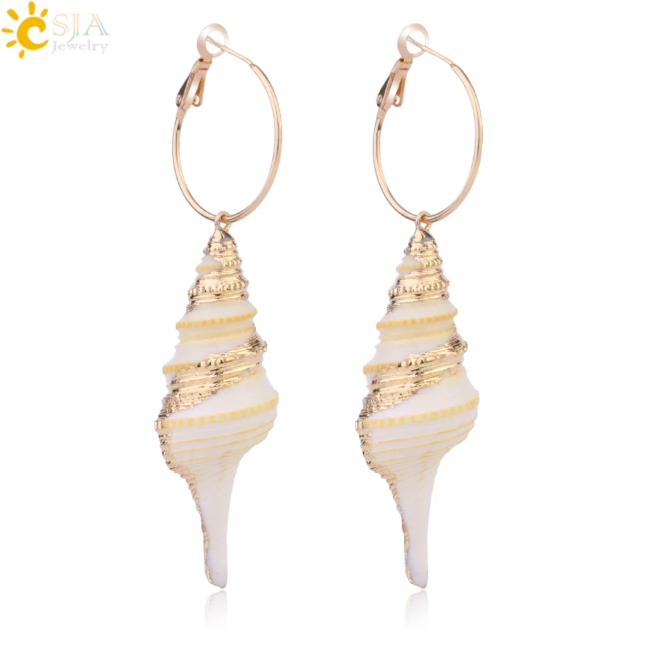 CSJA Natural Conch Shell Earrings Gold Color Small Round Circle Hoop Earrings for Women Girls Fashion Ear Loop Pendientes G013
CSJA Natural Conch Shell Earrings Gold Color Small Round Circle Hoop Earrings for Women Girls Fashion Ear Loop Pendientes G013