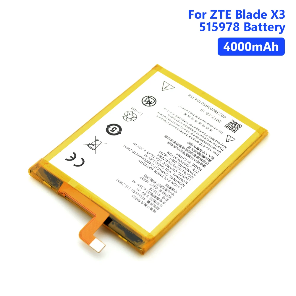 Replacement Lithium Phone Bateria 4000mAh Battery 515978 Rechargeable Batteries For ZTE Blade X3 Q519T D2 A452 E169-515978
Replacement Lithium Phone Bateria 4000mAh Battery 515978 Rechargeable Batteries For ZTE Blade X3 Q519T D2 A452 E169-515978