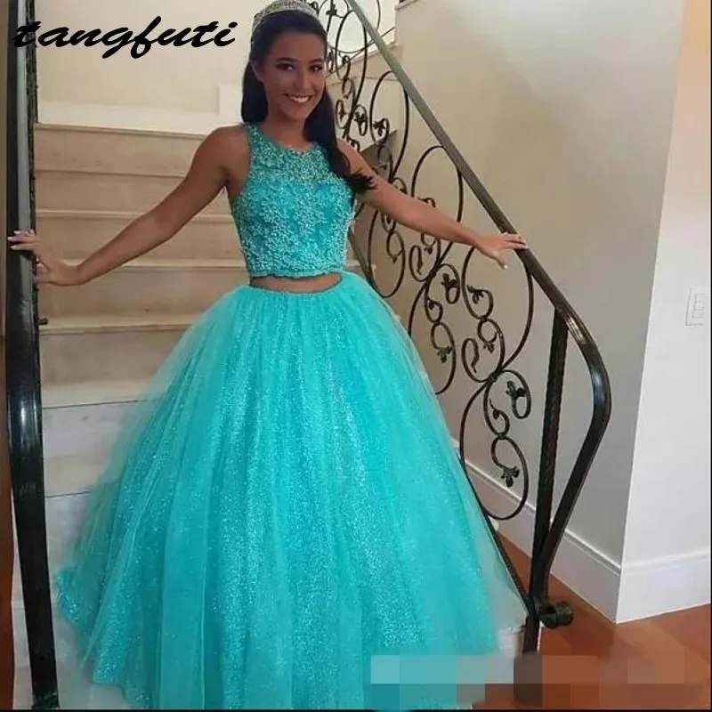 Бальное платье Пышное длинное кружевное Baeded Двойка 15 сладкий 16 Quinceanera Пром