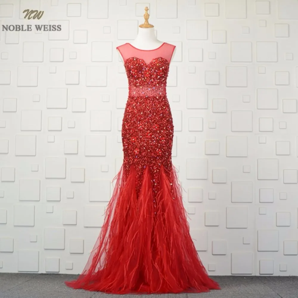 NOBLE WEISS Sexy Evening Dresses O-Neck Beading Feathers Luxury See Through Back Mermaid Prom Party Dress With Sweep Train
NOBLE WEISS Sexy Evening Dresses O-Neck Beading Feathers Luxury See Through Back Mermaid Prom Party Dress With Sweep Train