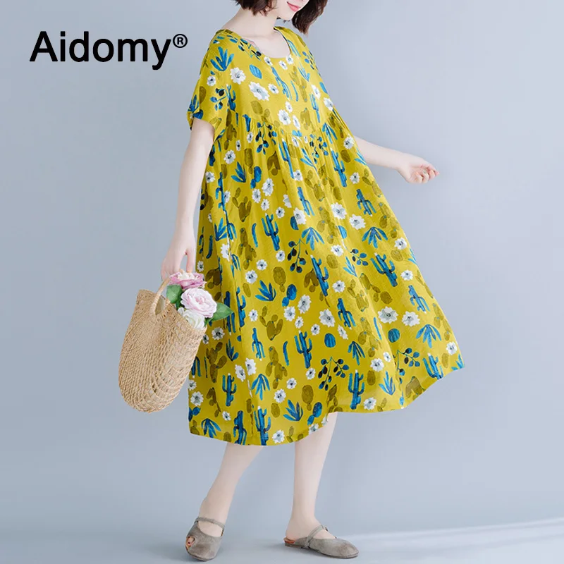 Tropical Cactus Dress Women Summer Short Sleeve Loose Casual Dresses o Neck Cotton Linen Dress Female Plus Size Clothes
Tropical Cactus Dress Women Summer Short Sleeve Loose Casual Dresses o Neck Cotton Linen Dress Female Plus Size Clothes