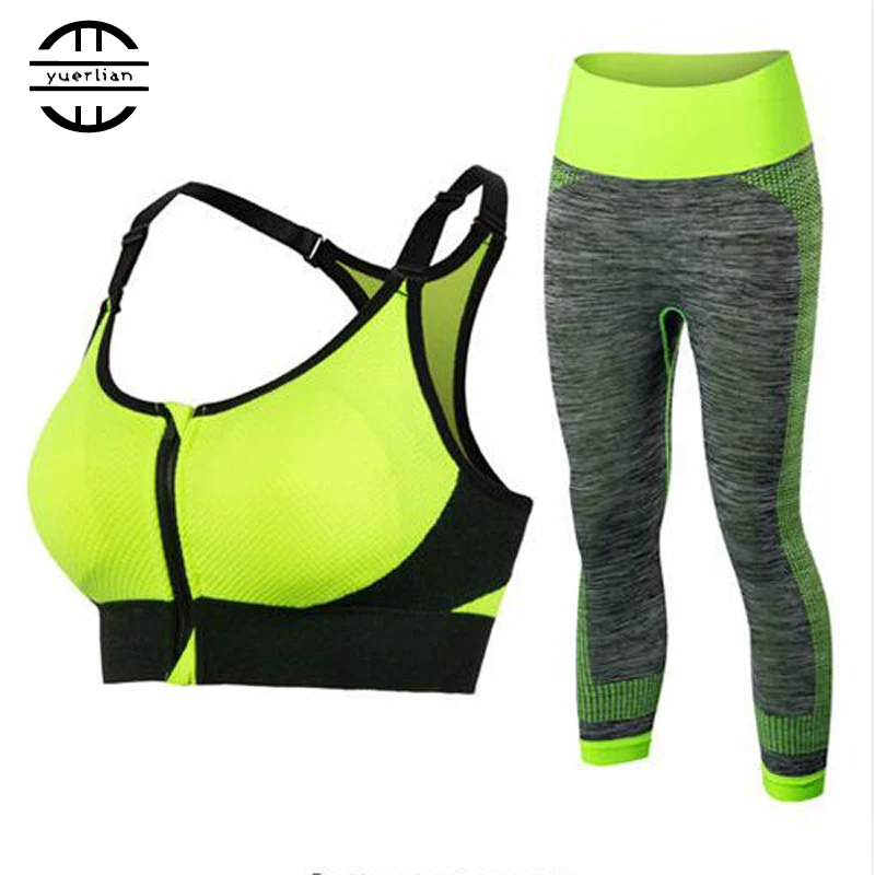 

Yuerlian Sexy Compression Fitness Tights Yoga Set Quick Dry Workout Sports Suit Leggings Pants Bra Gym Tracksuit Women's costum