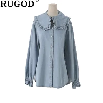 RUGOD 2019 spring jeans shirts office wear Fashion flare sleeve peter pan collar blue blouse sweet school tops blouses female
RUGOD 2019 spring jeans shirts office wear Fashion flare sleeve peter pan collar blue blouse sweet school tops blouses female