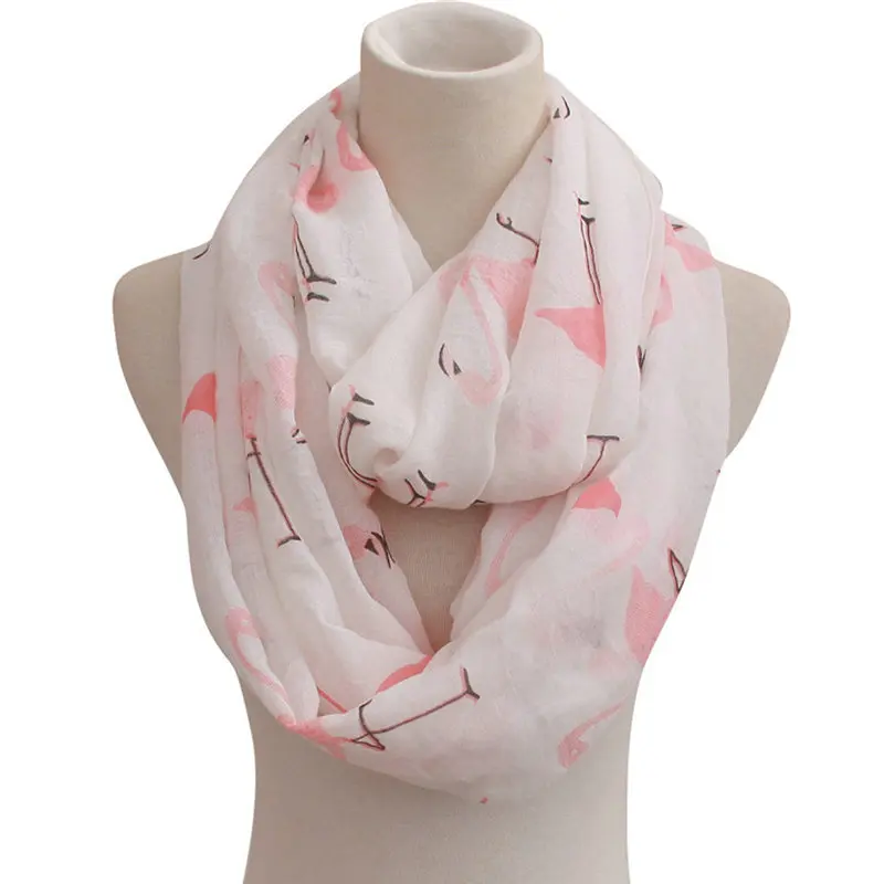 

Lady Flamingo Printed Infinity Scarf Viscose Red Flamingo Long Shawl Fringe Animal Star Swan Birds Ring Stole Echarpe Wrap YG286