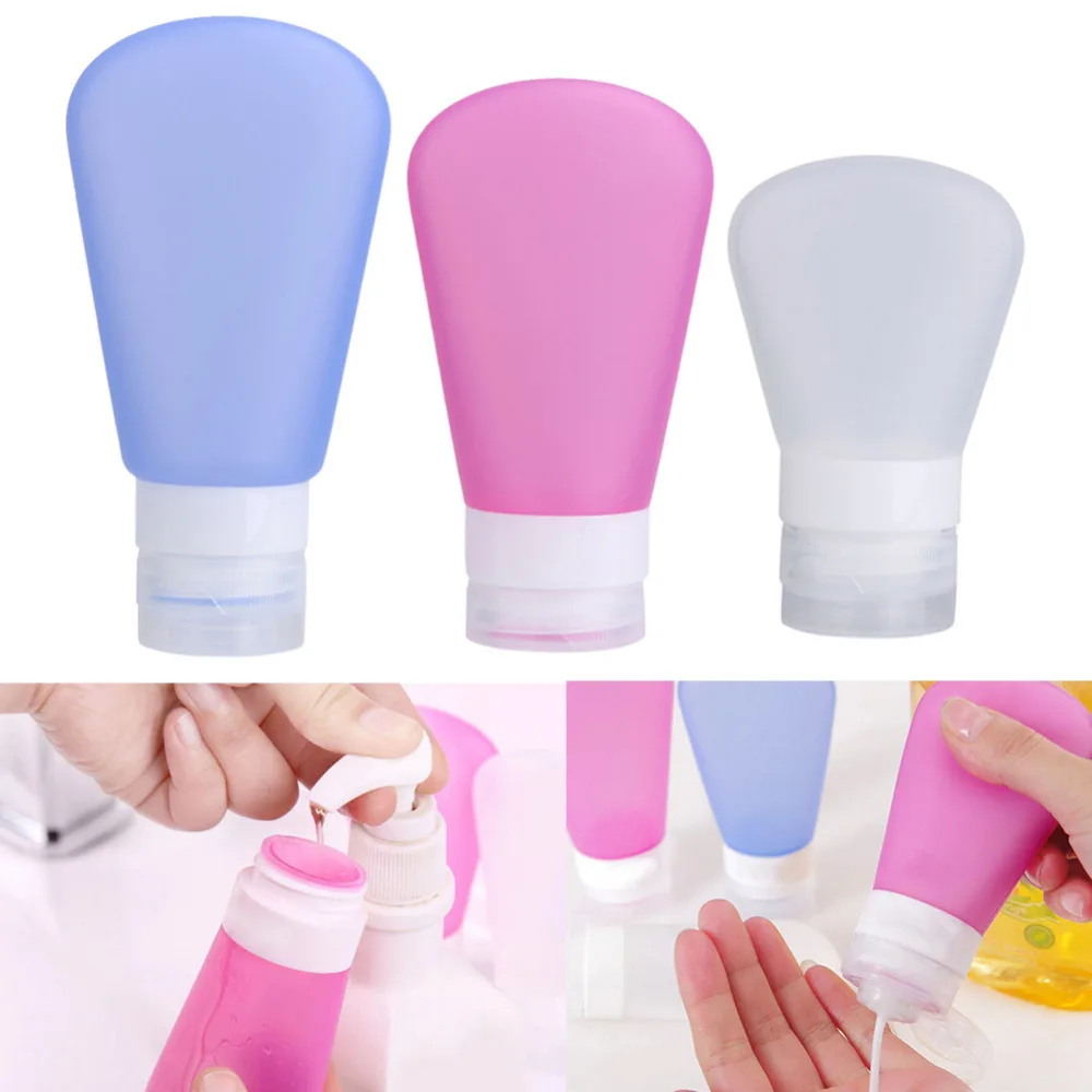 Image New 3 Pcs Set Travel Silicone Bottle Skin Care Shower Gel Lotion Squeeze Bottles Tube Shampoo Containers Squeeze Kit Free Ship