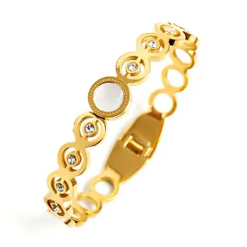 Luxury AAA+ Cubic Zircon Crystal Open Cuff Bracelets Jewelry Round White Shell Disc Rose Gold Stainless Steel Bracelet & Bangle
Luxury AAA+ Cubic Zircon Crystal Open Cuff Bracelets Jewelry Round White Shell Disc Rose Gold Stainless Steel Bracelet & Bangle