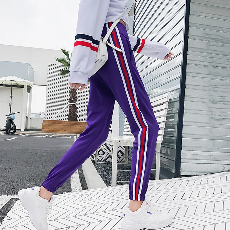 2019 Spring Side Striped Hip Hop Sweatpants For Women High Waist Harajuku Pants Loose Harem Pants purple Joggers Trousers Femme
2019 Spring Side Striped Hip Hop Sweatpants For Women High Waist Harajuku Pants Loose Harem Pants purple Joggers Trousers Femme