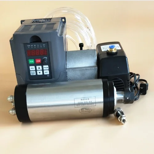 Machine Tool Spindle 3KW Water-cooled ER20 spindle motor 220V, 4 bearing, 24000rpm &4kw Inverter VFD 4HP 220V & 100mm Fixing