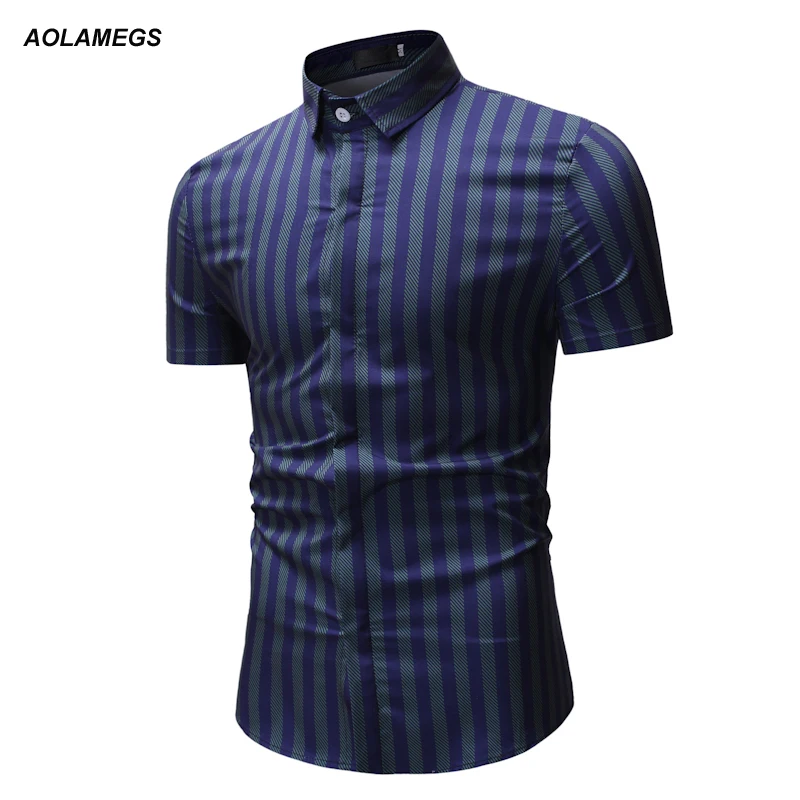 Aolamegs Men Business Shirt Stripe Short Sleeve Shirt Casual Fashion Streetwear Slim Fit Button Shirt Men Leisure Summer Clothes
Aolamegs Men Business Shirt Stripe Short Sleeve Shirt Casual Fashion Streetwear Slim Fit Button Shirt Men Leisure Summer Clothes