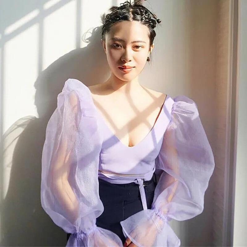 New Summer Autumn Puff Sleeve Women Bandage Sheer Mesh Blouse OL fashion Deep V Slim Crop Tops Party Girls Long sleeve Clothes
New Summer Autumn Puff Sleeve Women Bandage Sheer Mesh Blouse OL fashion Deep V Slim Crop Tops Party Girls Long sleeve Clothes