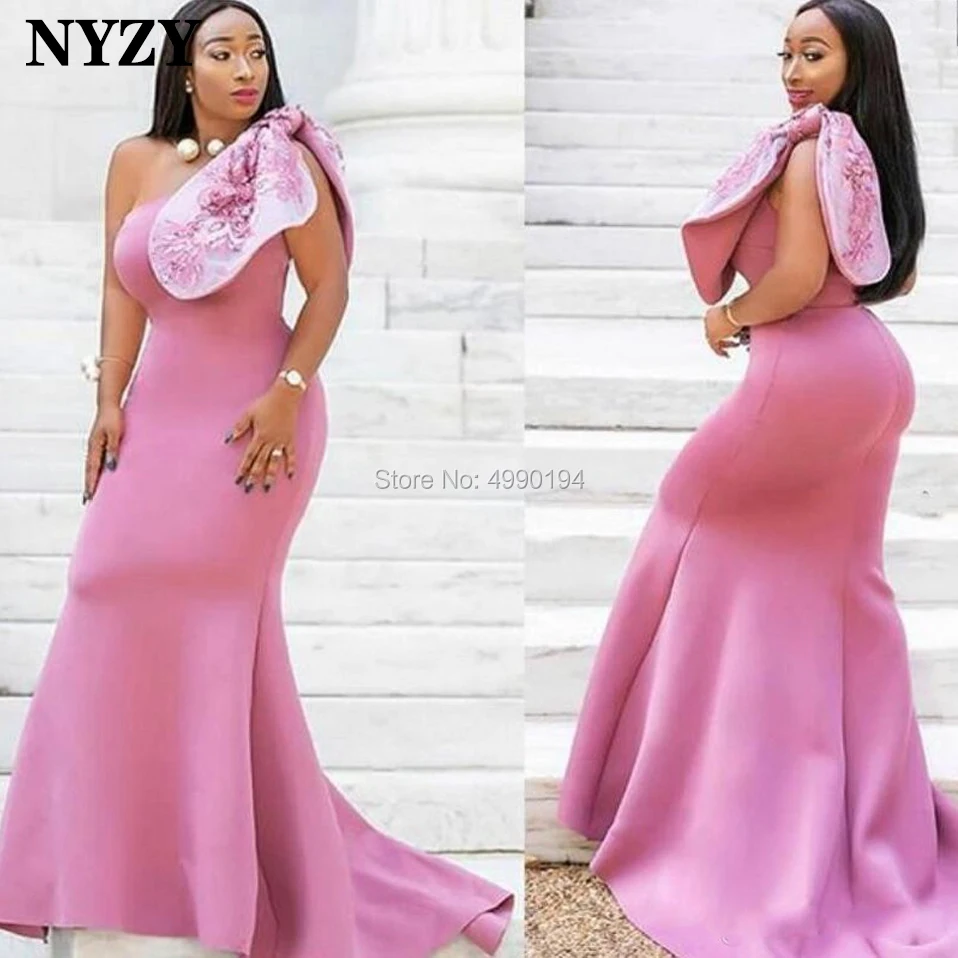 

Pink Satin Africa Mermaid Evening Dress 2019 NYZY E164 Big Bow Evening Gown Robe de Soiree vestido de festa longo