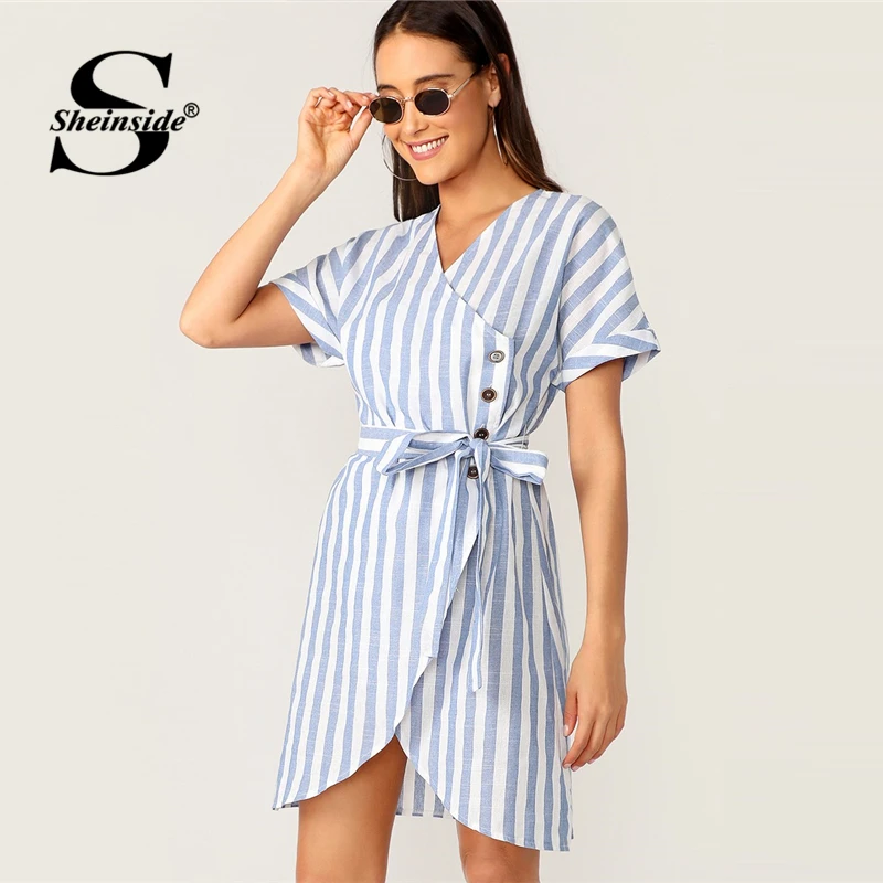 Sheinside Casual Striped Print Wrap Dress Women 2019 Summer Side Buttoned Belted Dresses Ladies Roll Up Sleeve Mini Dress
Sheinside Casual Striped Print Wrap Dress Women 2019 Summer Side Buttoned Belted Dresses Ladies Roll Up Sleeve Mini Dress
